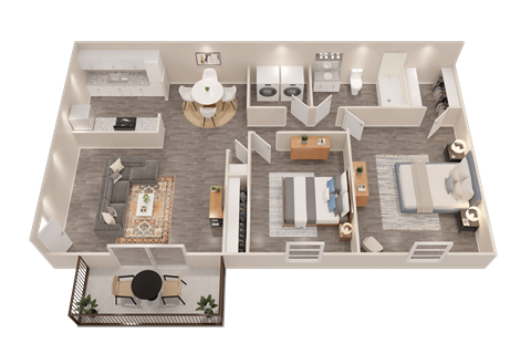 a 3d floor plan of a house with a bedroom and a living room